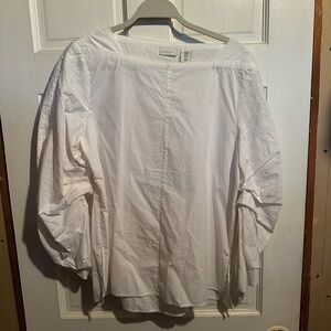 Women's White Cotton Textured Sleeve Blouse